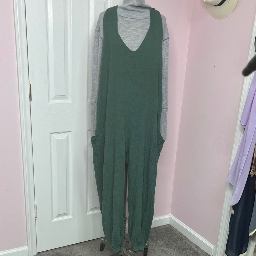 Wasabi + Mint Halter Romper Gauze Cotton Oversized Small